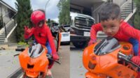 Cipung Gagah! Naik Motor Sport Mini Kostum Spiderman